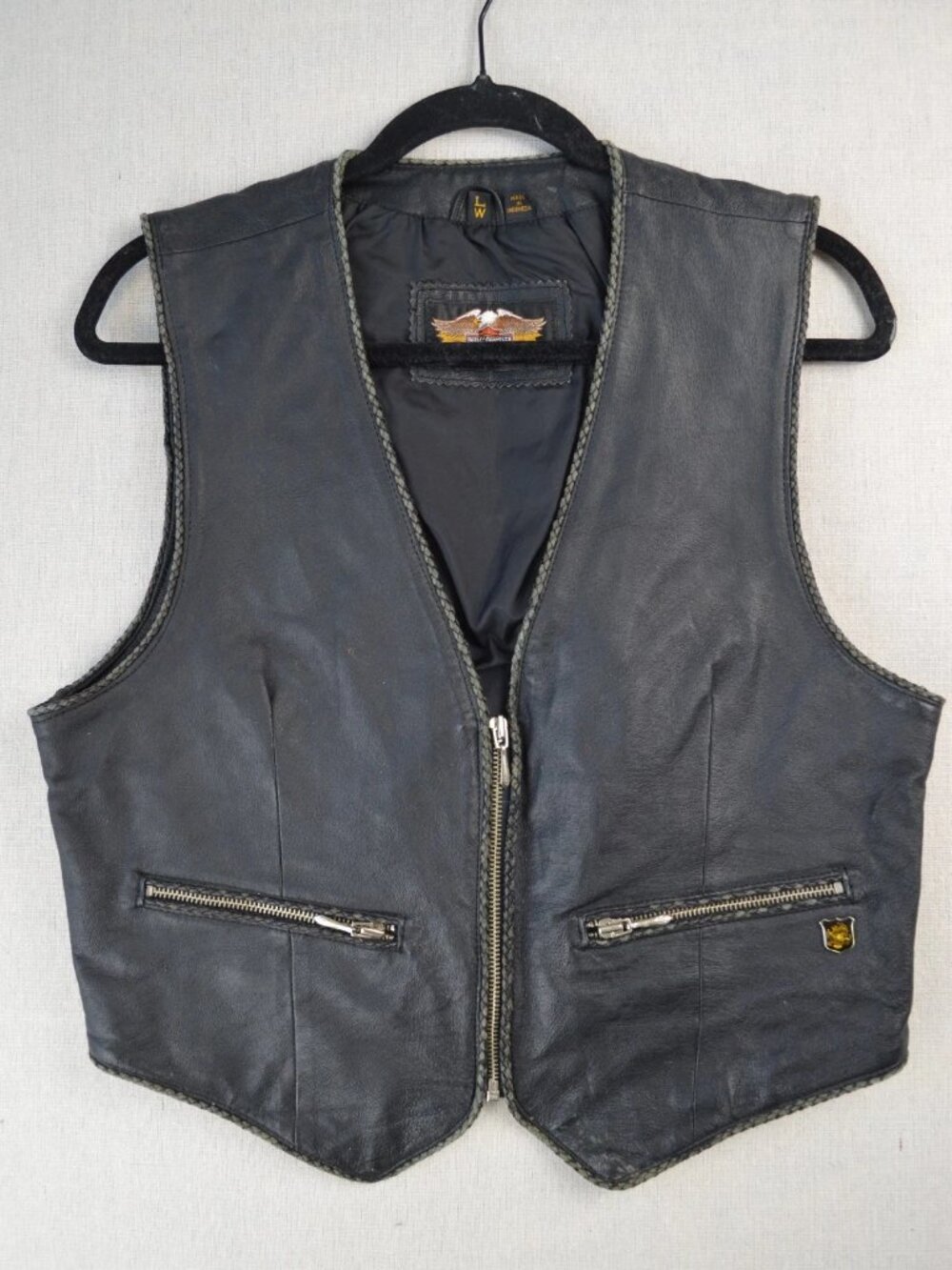 Vintage Harley-Davidson Womens Black Motorcycle Vest Leather Zip Pocket Size L